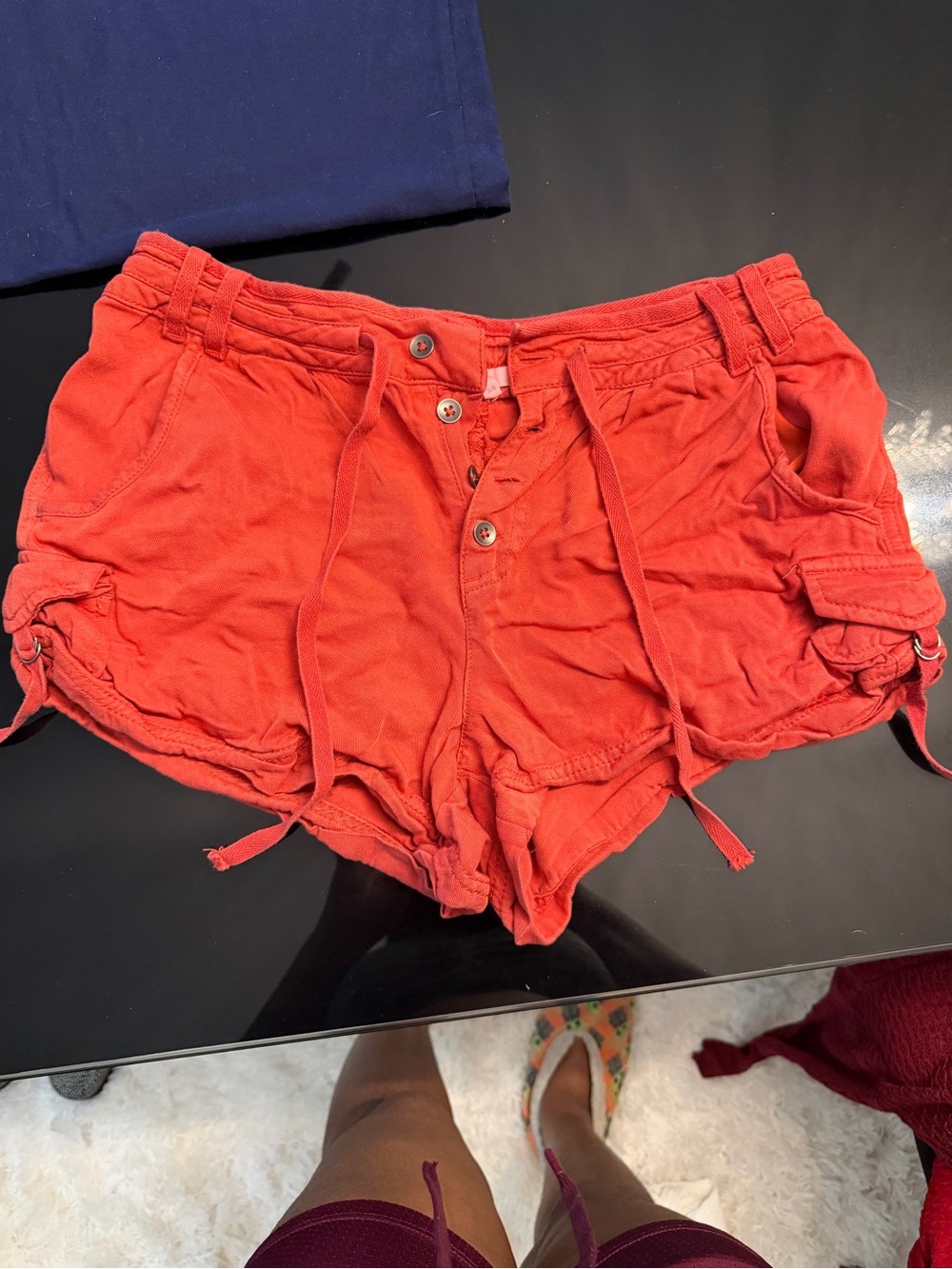 Maurices Coral Red High-Waist Drawstring Cargo Shorts